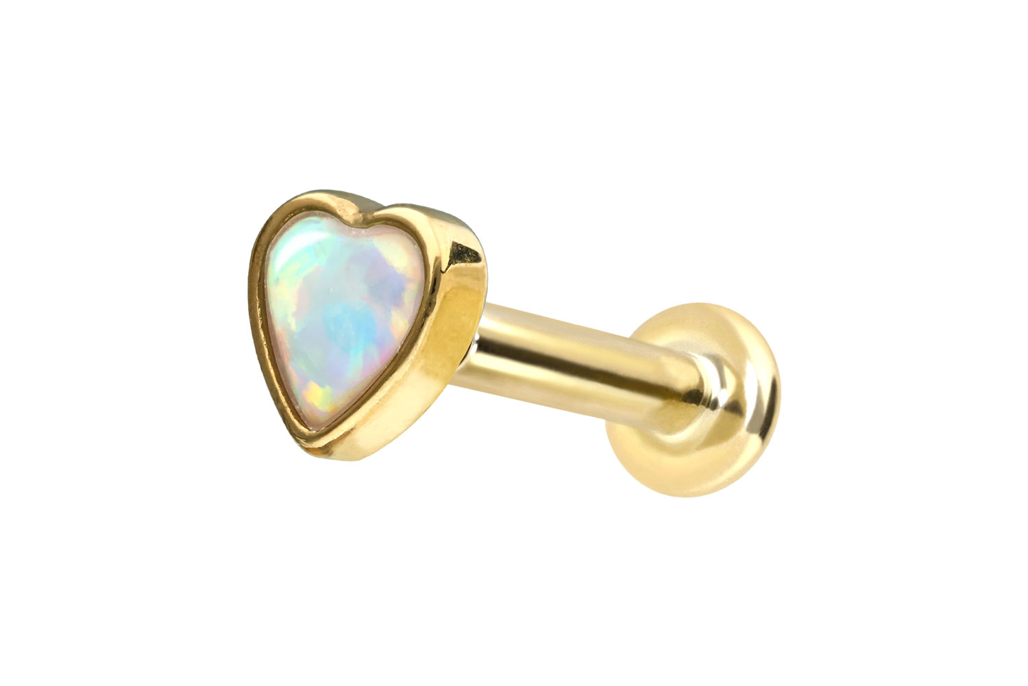 14 Karat Gold Labret Piercing mit Innengewinde SYNTHETISCHES OPALHERZ